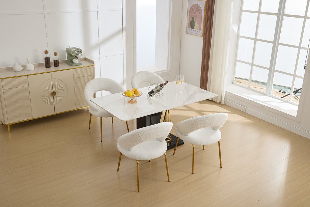 Velvet/Teddy Fabric Dining Chairs with Curved Backrest