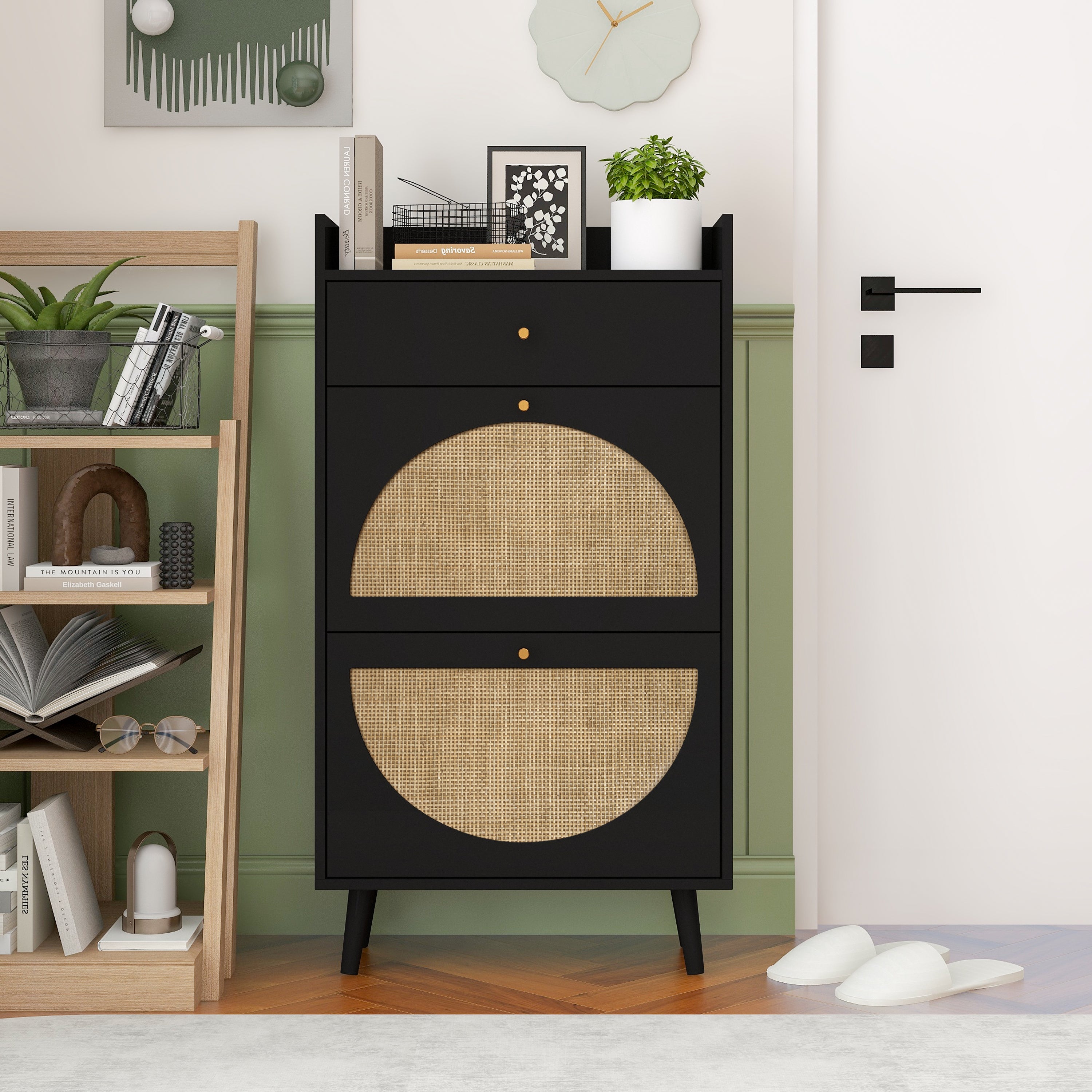 Rattan Drawer Shoe Rack for Entrance