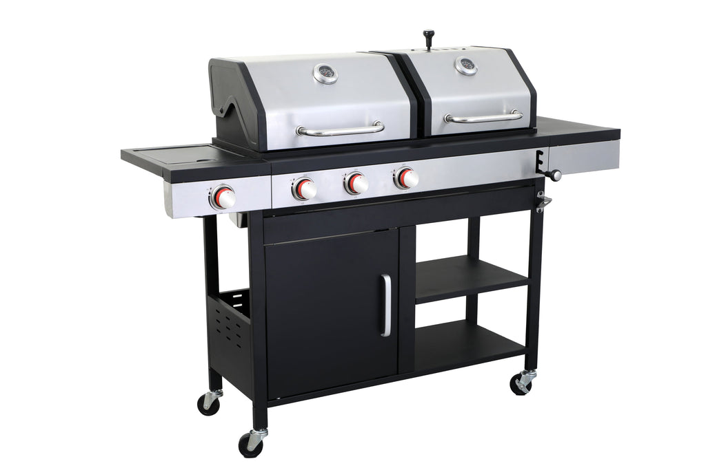 Propane Gas and Charcoal Grill Combo Griddle Grill with Side Burner