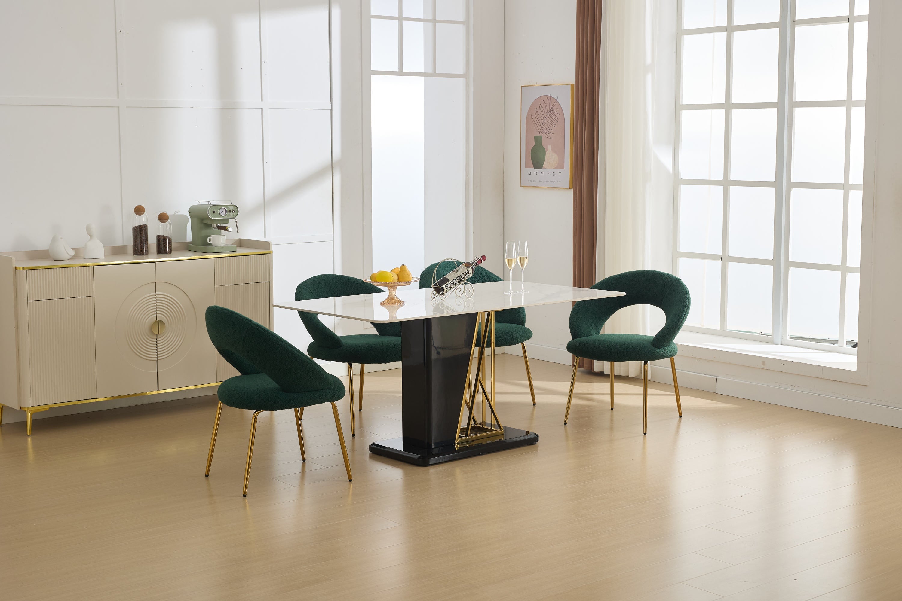 Velvet/Teddy Fabric Dining Chairs with Curved Backrest
