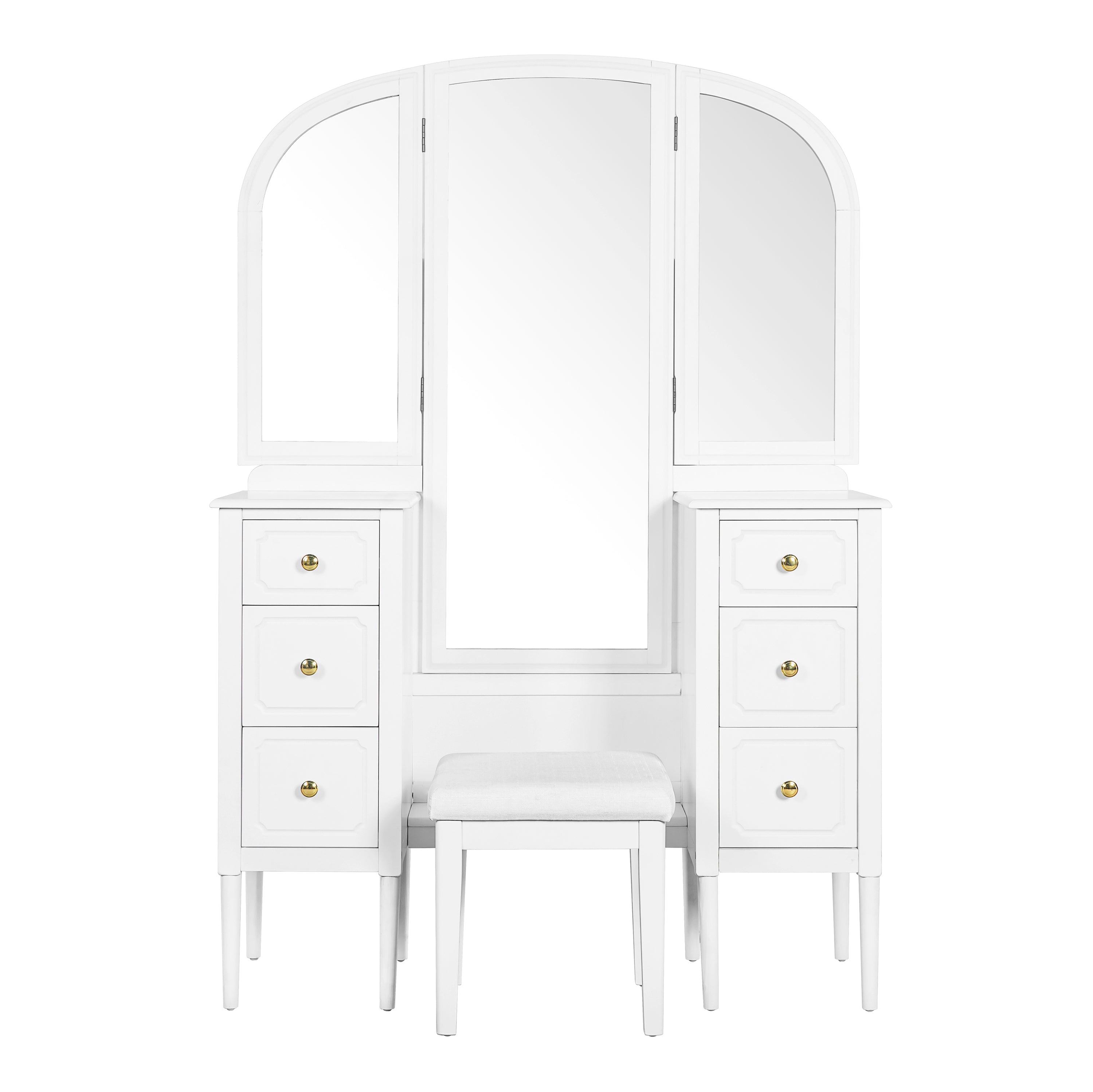 Antique Makeup Vanity Desk with Triple Mirror