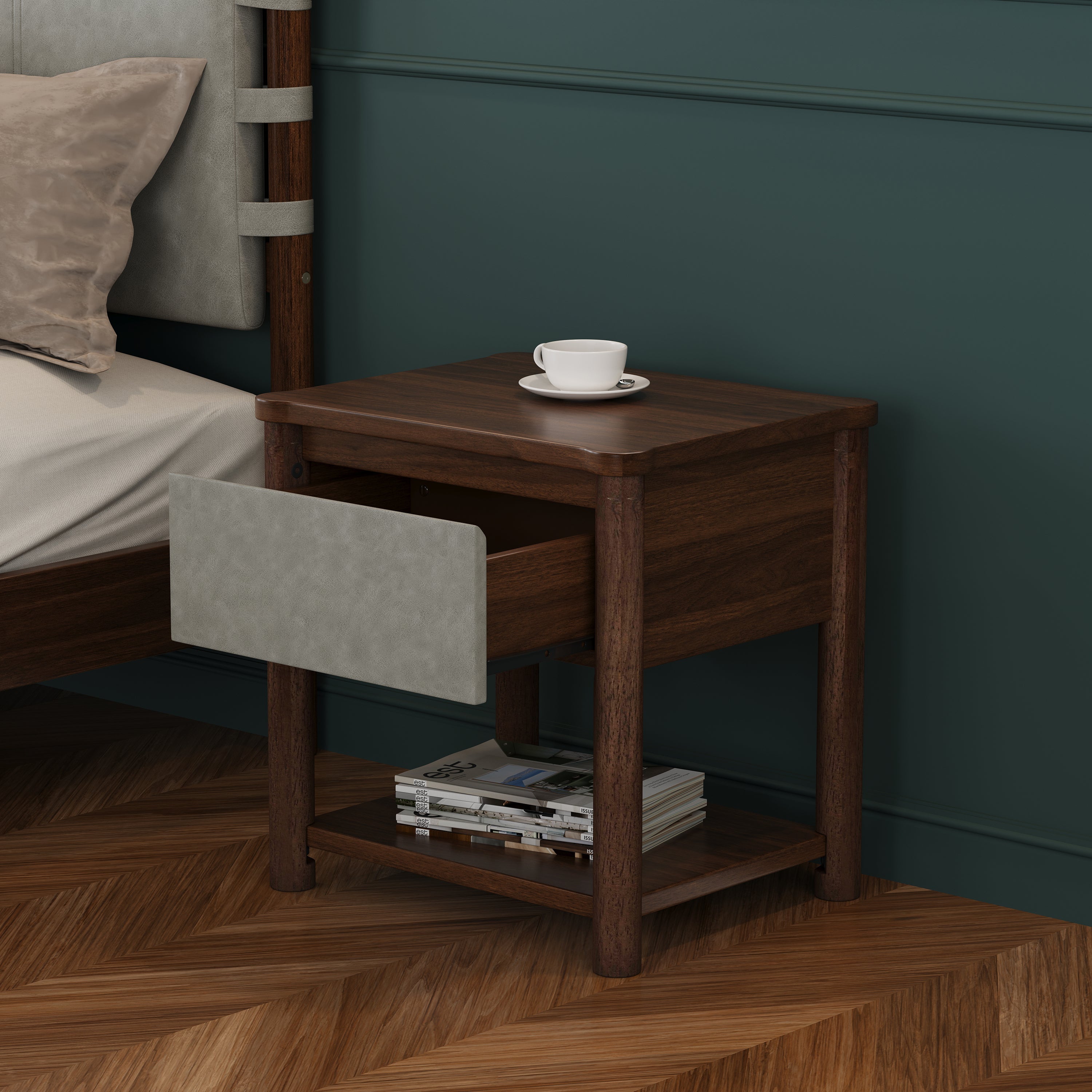 Modern King Bed Frame Set with 2 Nightstands