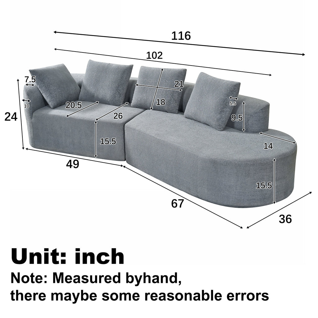 116' Modern Curved Sectional Sofa for Living Room