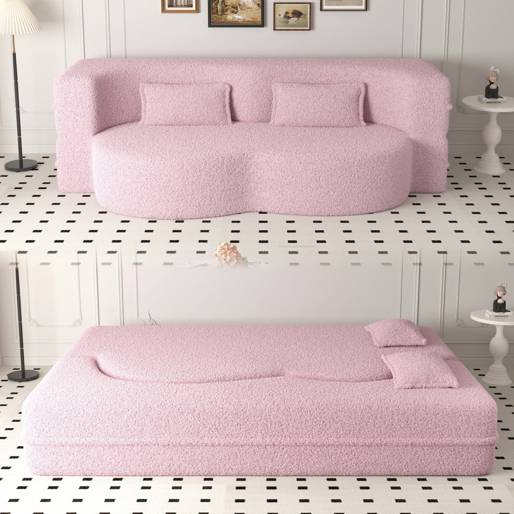 Modern Convertible Teddy Fabric Sofa with 2 Pillows