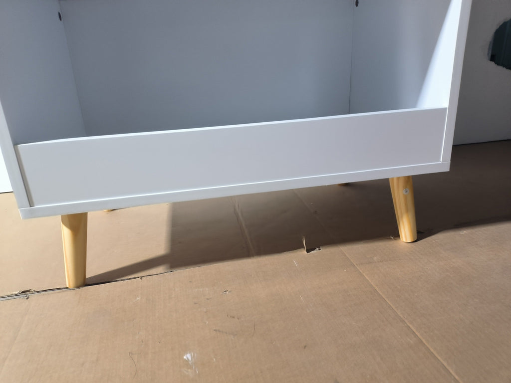 White Modern Wooden Toy Storage Cabinet with Natural Wood Legs