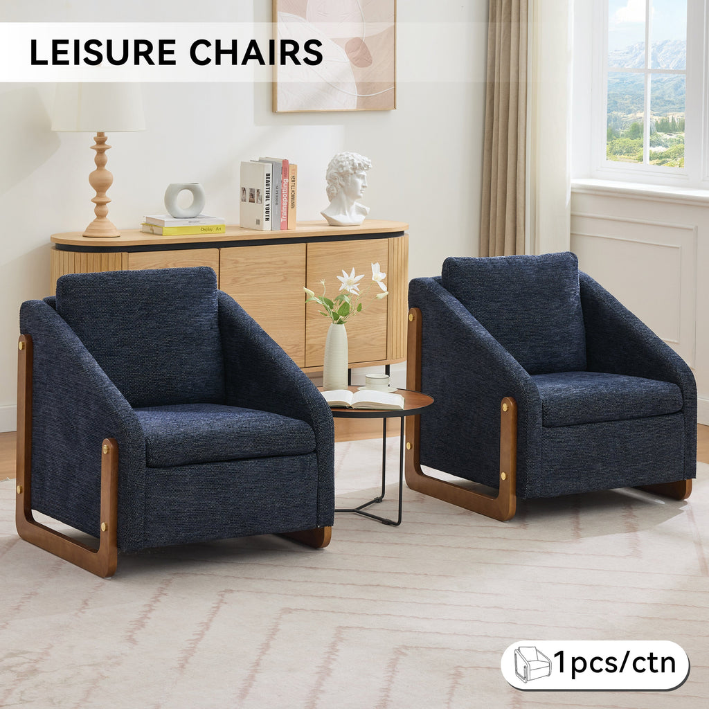 Modern Upholstered Armchair with Wooden Side Frame
