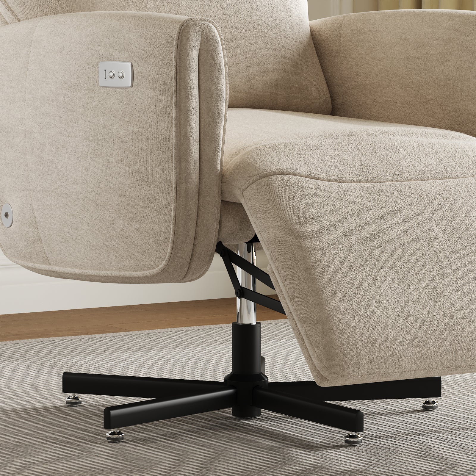 Beige  Velvet Power Swivel Office Recliner with USB & Type-C Charging