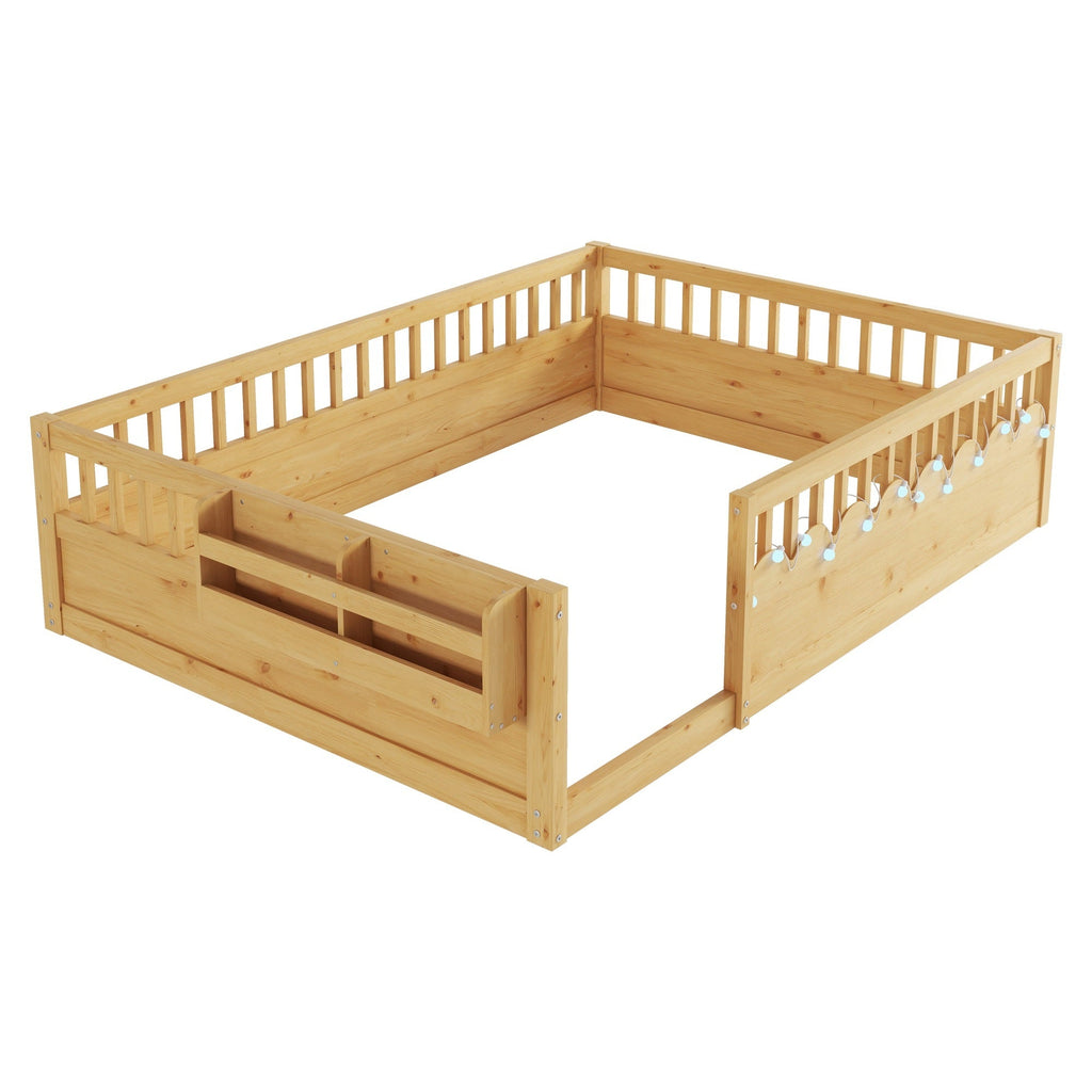 Twin/Full Montessori Floor Kids Bed Frame with High Rails
