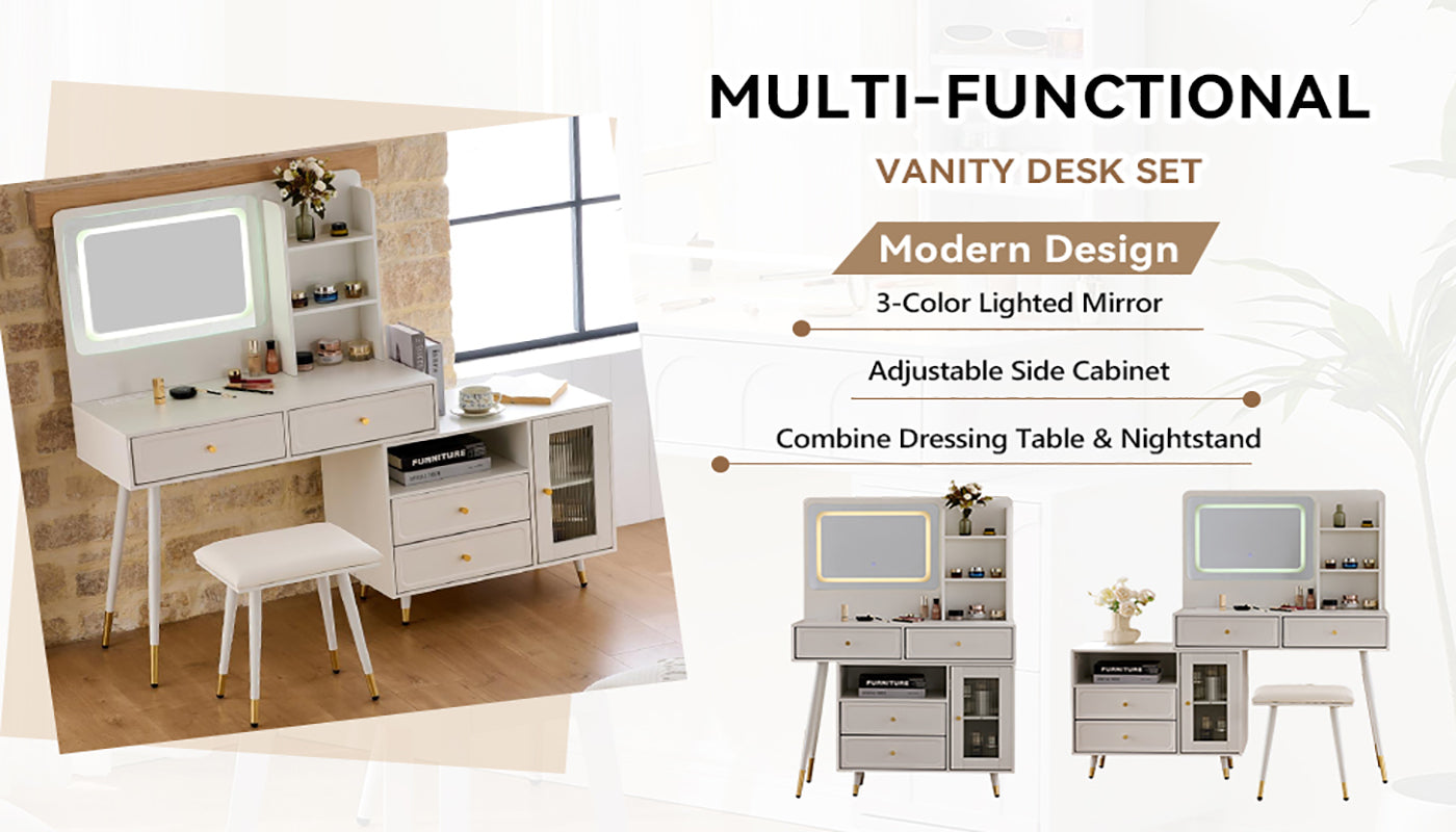 Modern Makeup Vanity Desk with Mirror and Lights