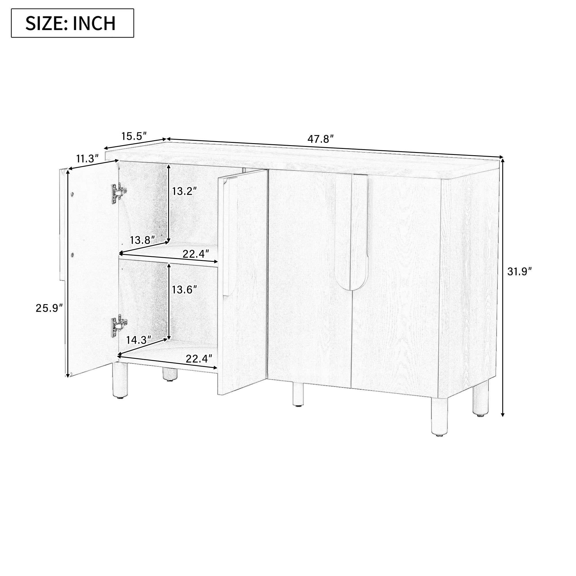 Wood Storage Cabinet with Unique Arc Handles