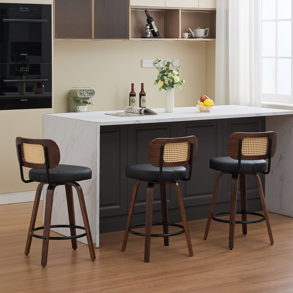 26 Inch Rattan Counter Height Stools with Cane Back (Set of 3)