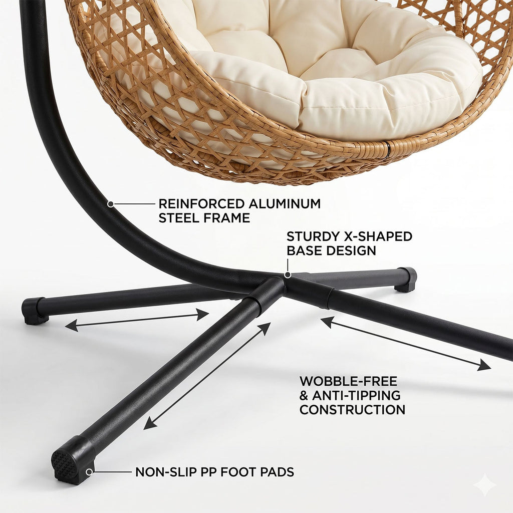 Folding PE Rattan Hanging Egg Chair with Aluminum Steel Frame