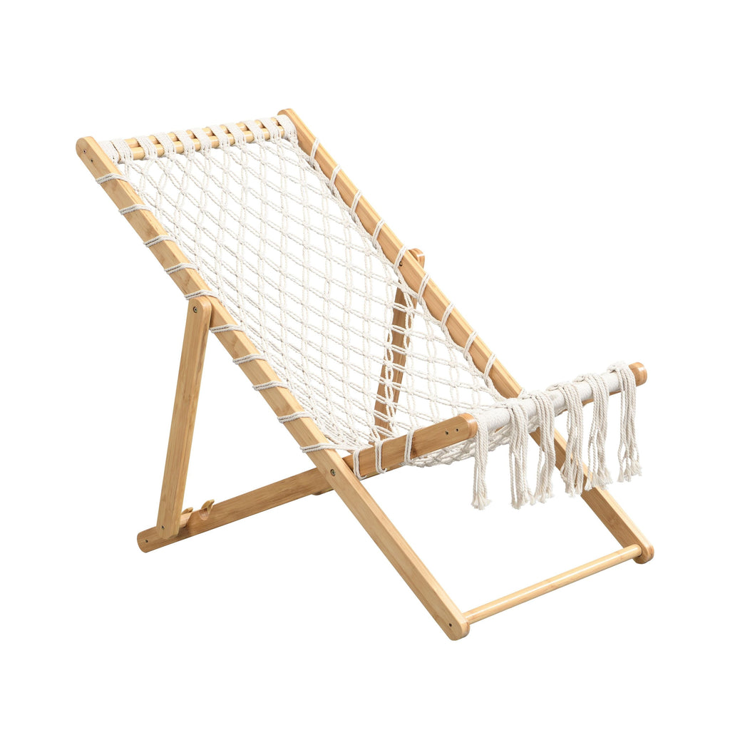 Natural Bamboo Weaving Chair Set with Handwoven Rope for Patio and Living Spaces