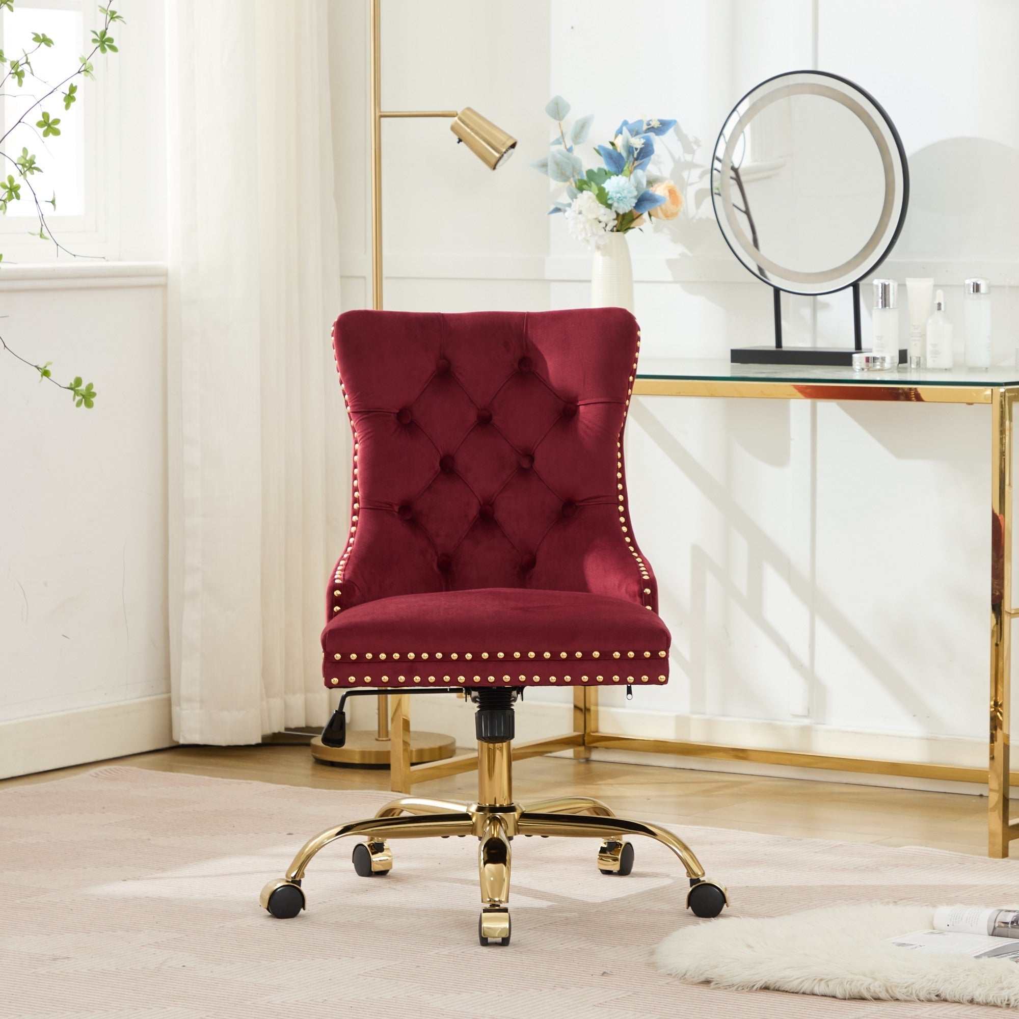 Modern Velvet Upholstered Tufted Button Home Office Chair