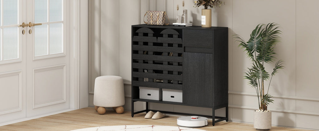 44.49' Black Woven Door Accent Cabinets