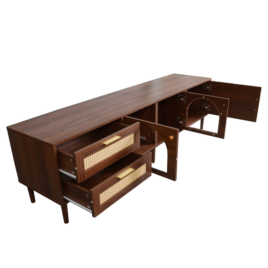 70" Rattan LED Light Entertainment TV Stand