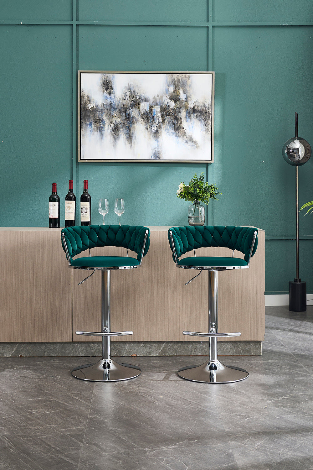 2PCS Metal Bar Stools with Chrome Footrest and Base