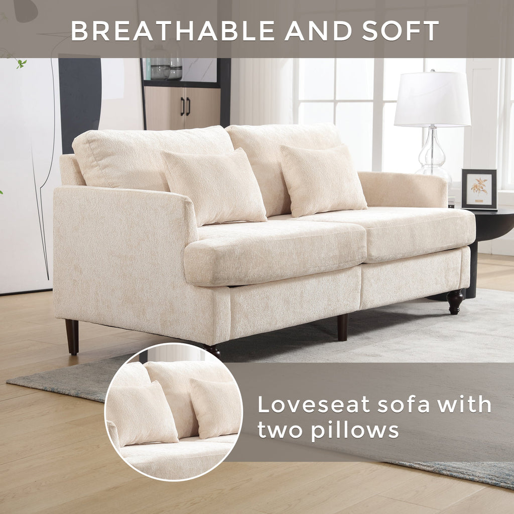 Mid Century Modern Chenille Fabric Loveseat Sofa
