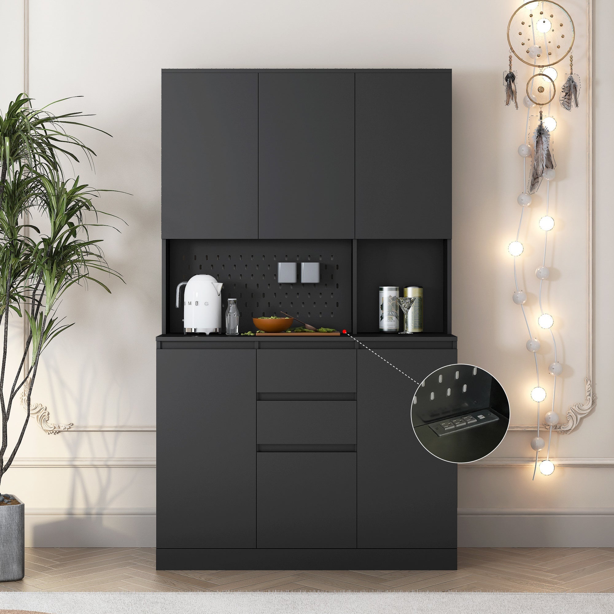 74" Freestanding Kitchen Pantry Cabinet