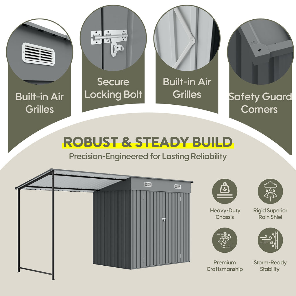 12x4 Ft Metal Lean To Shed With Pergola 2 In 1 Storage Shed Gazebo Combo
