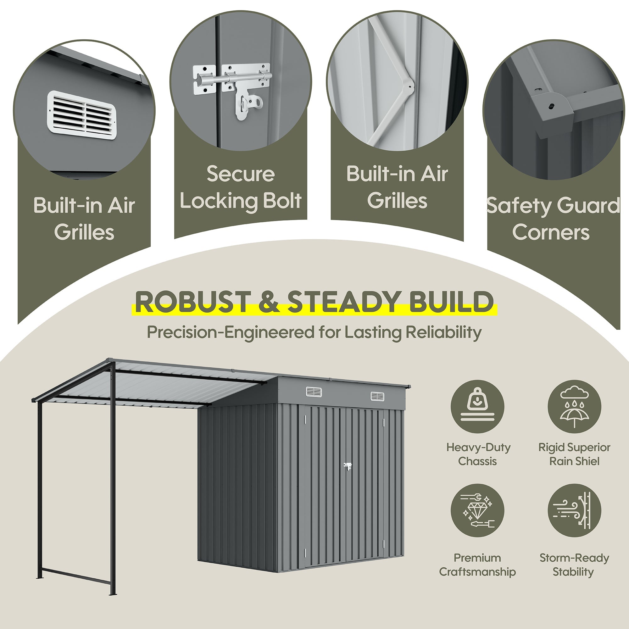 12x4 Ft Metal Lean To Shed With Pergola 2 In 1 Storage Shed Gazebo Combo