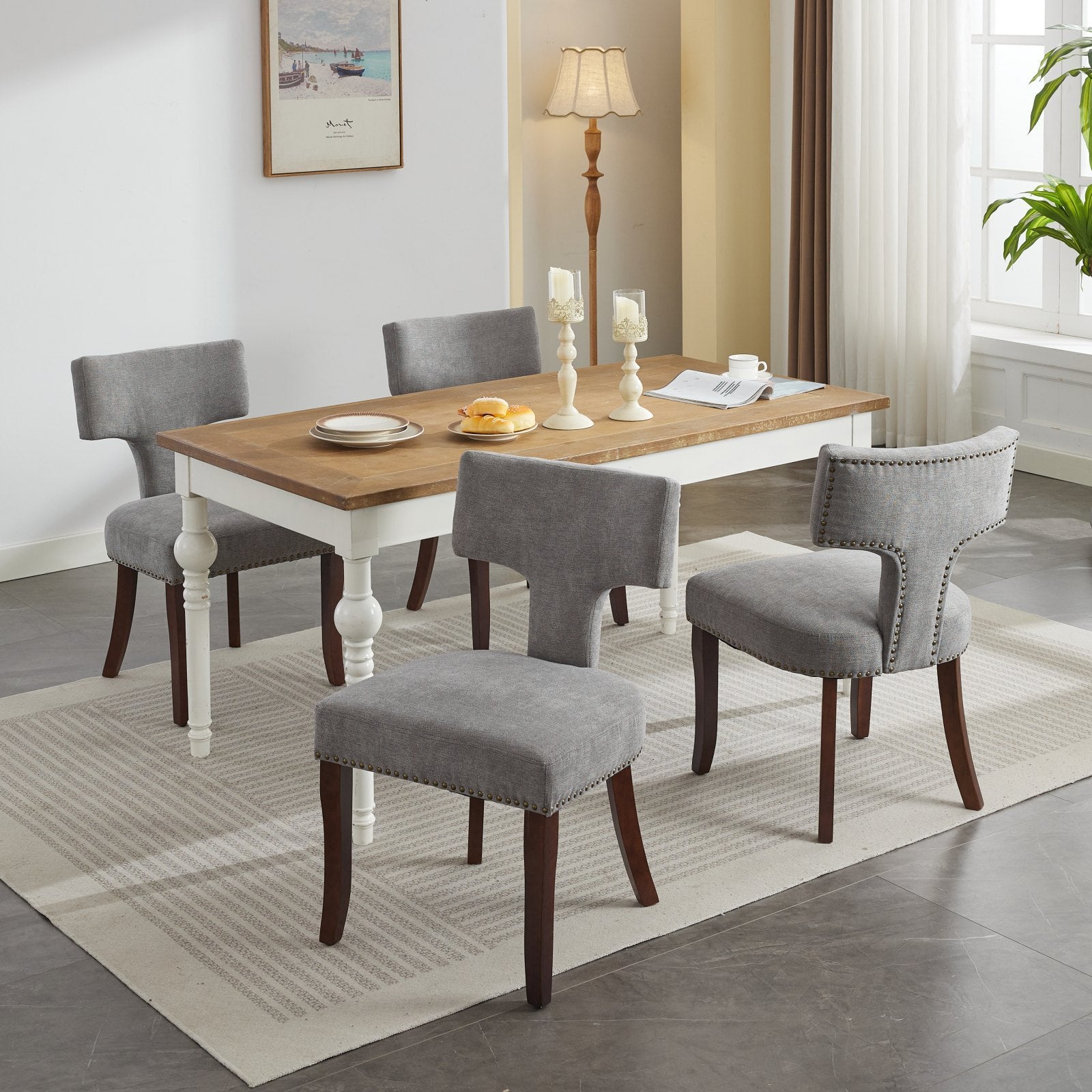 Mid Century Farmhouse Linen Fabric Dining Chairs (Set of 2)