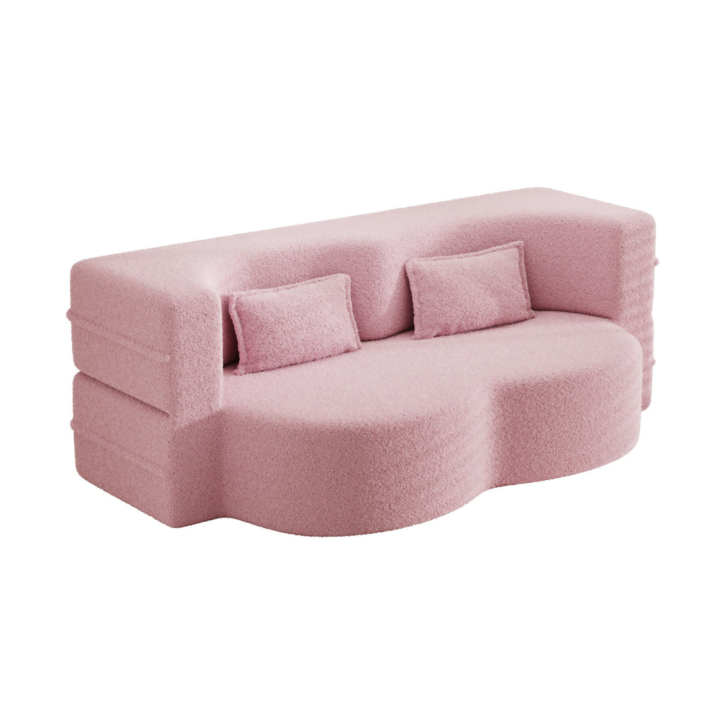 Modern Convertible Teddy Fabric Sofa with 2 Pillows