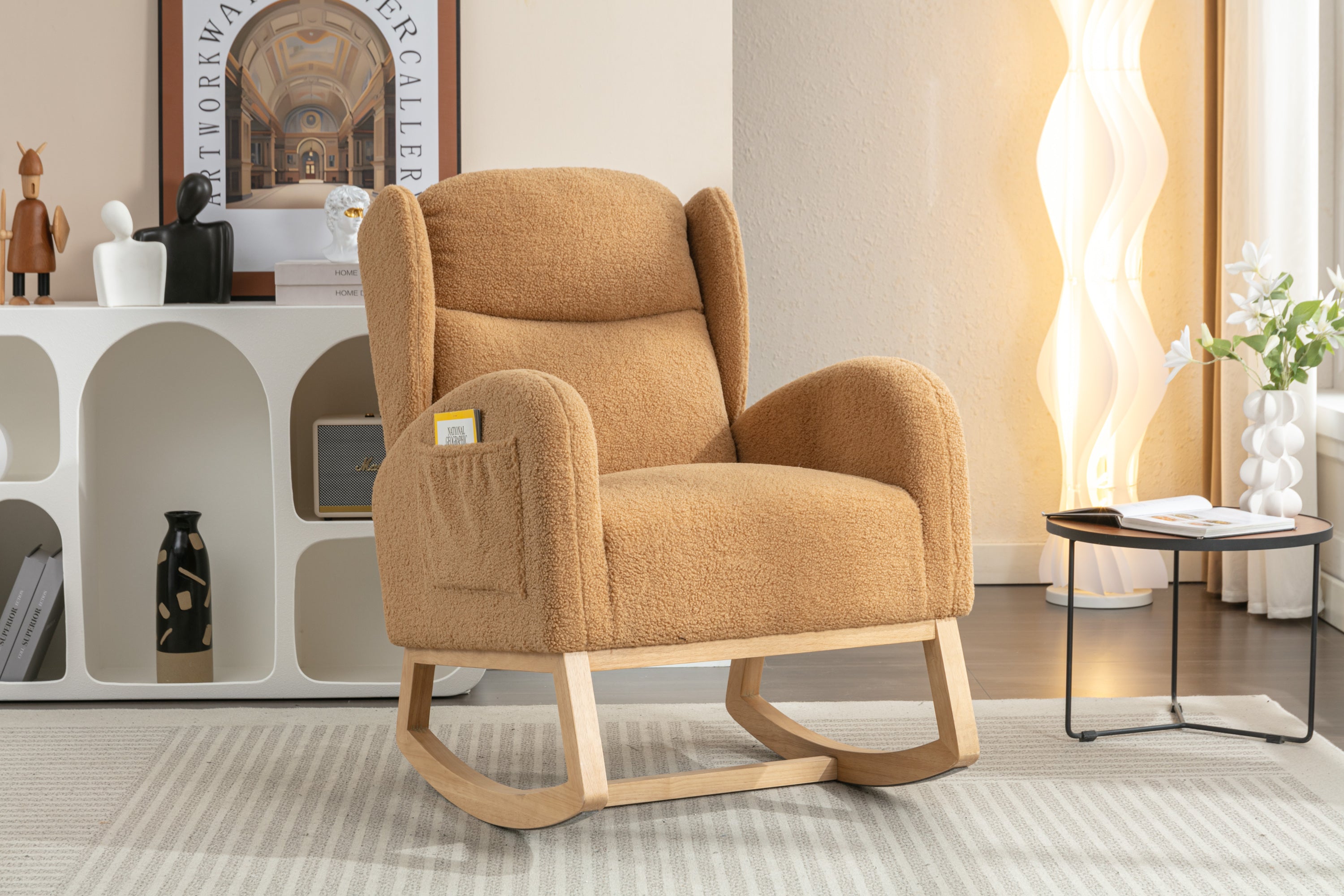 Teddy Fabric Rocking Chair with Packet Wood Legs