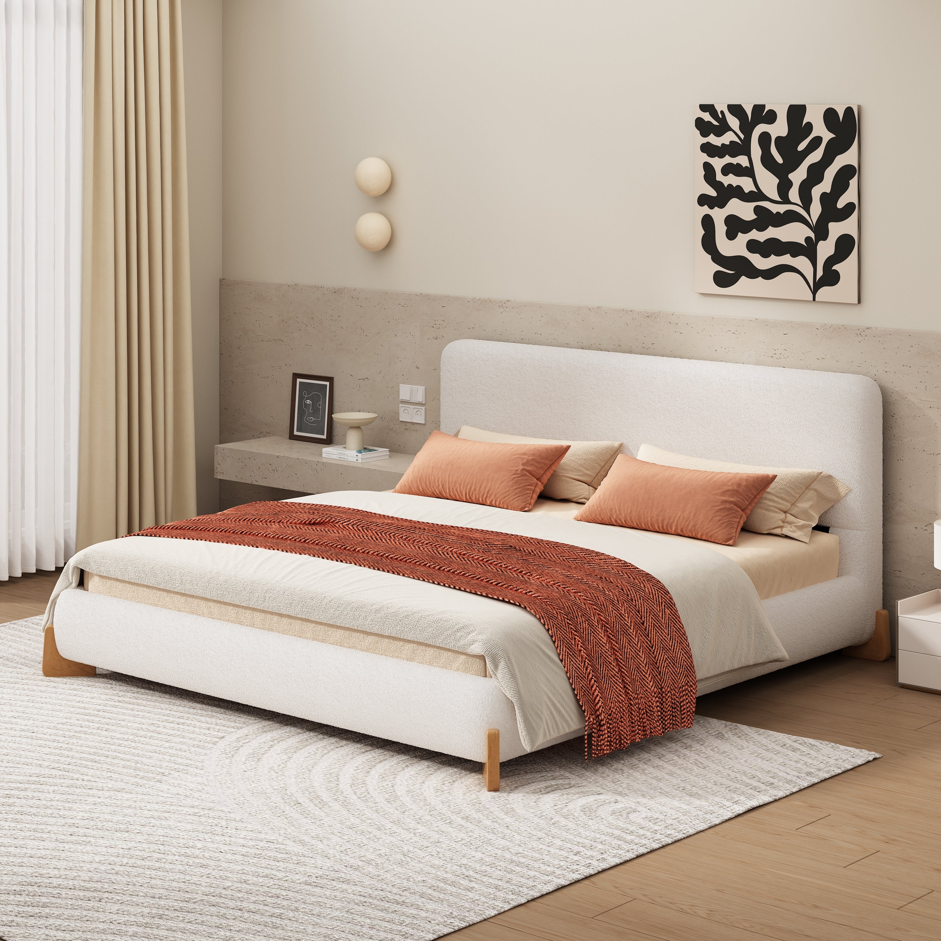 Elegant Boucle Upholstered Bed