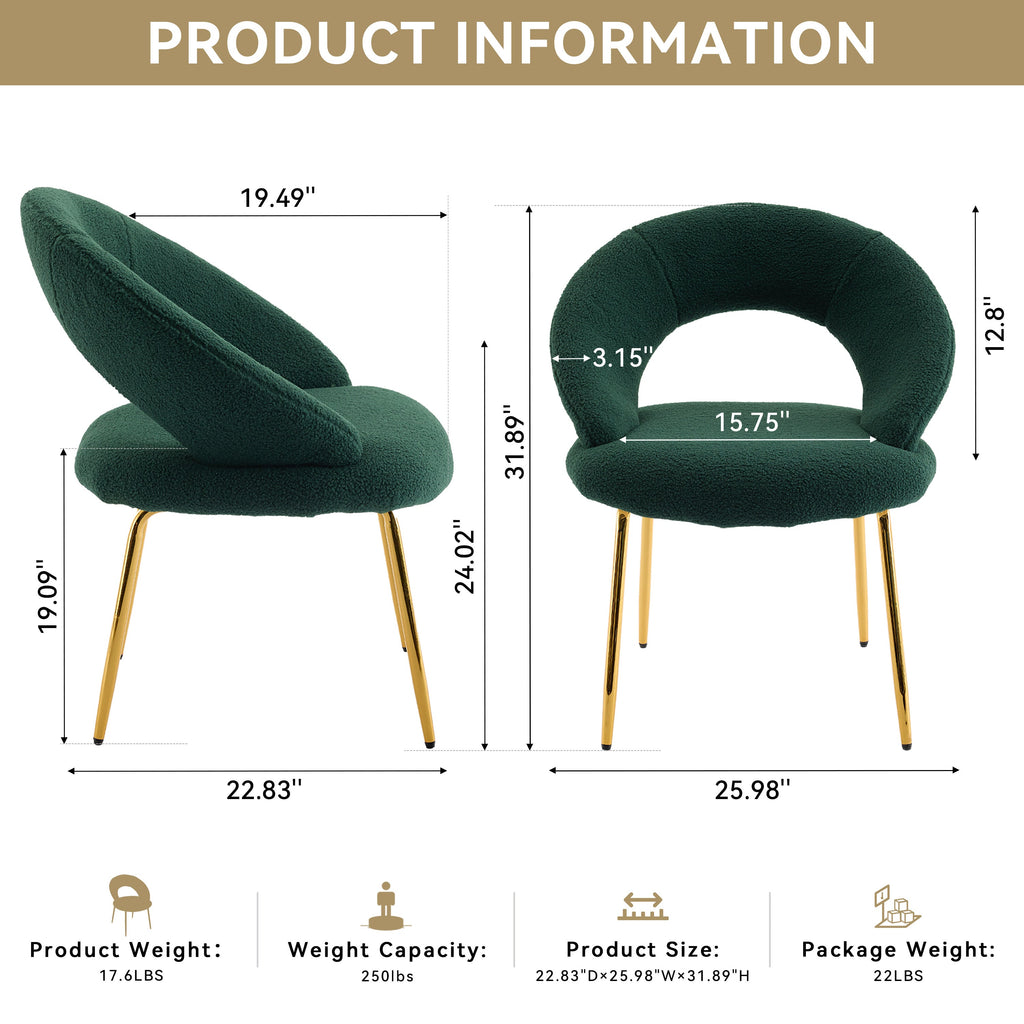 Velvet/Teddy Fabric Dining Chairs with Curved Backrest