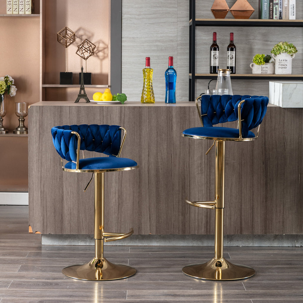 Swivel Height Adjustable Velvet Bar Stools with Golden Leg (Set of 2 )