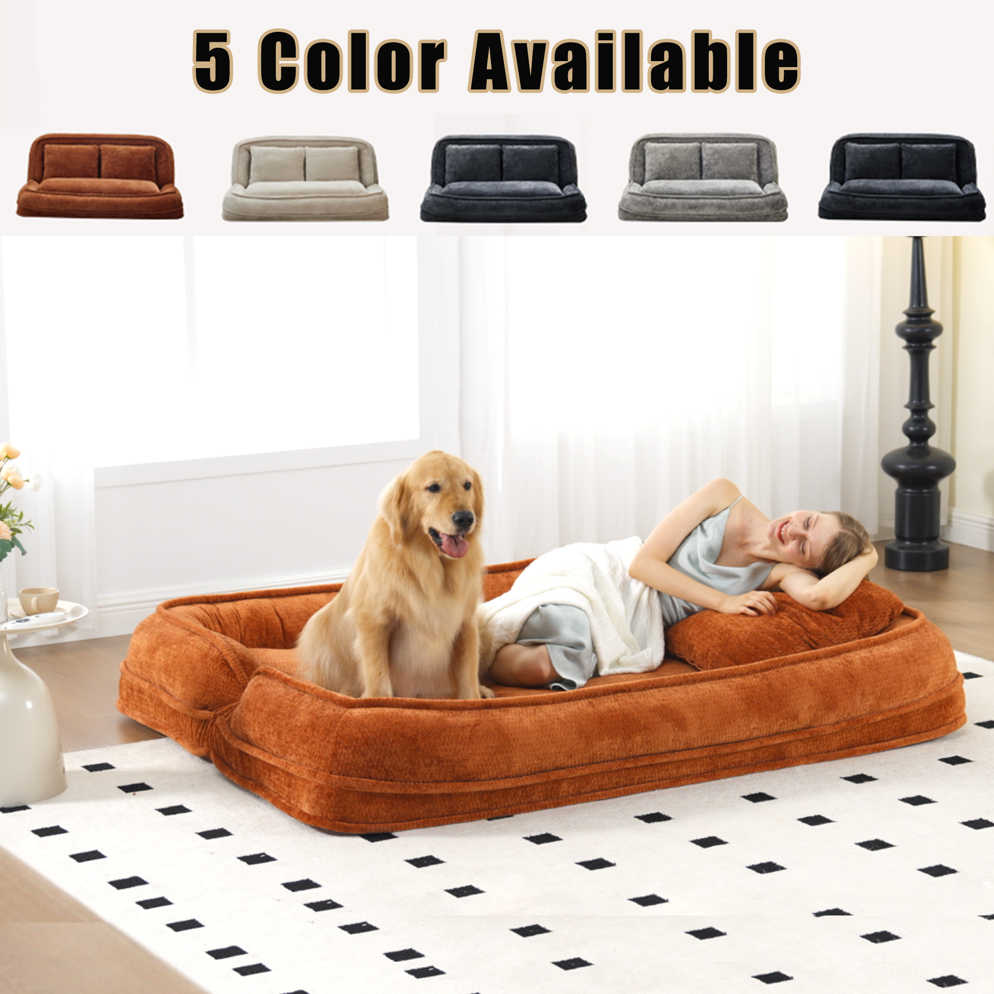 2-in-1 Extra Large Chenille Floor Couch Loveseat for Humans & Dogs