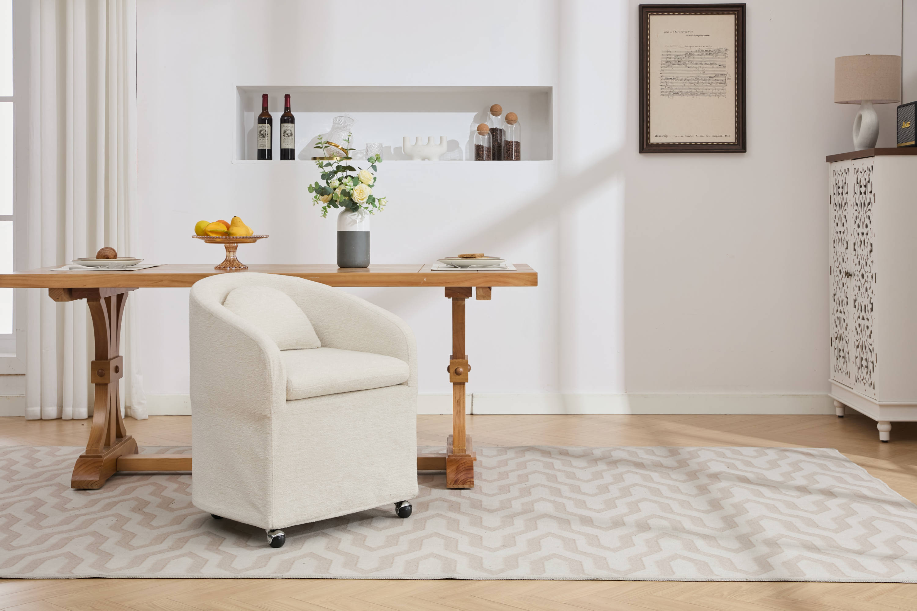 Modern Chenille Fabric Dining Armchair with Back Cushion