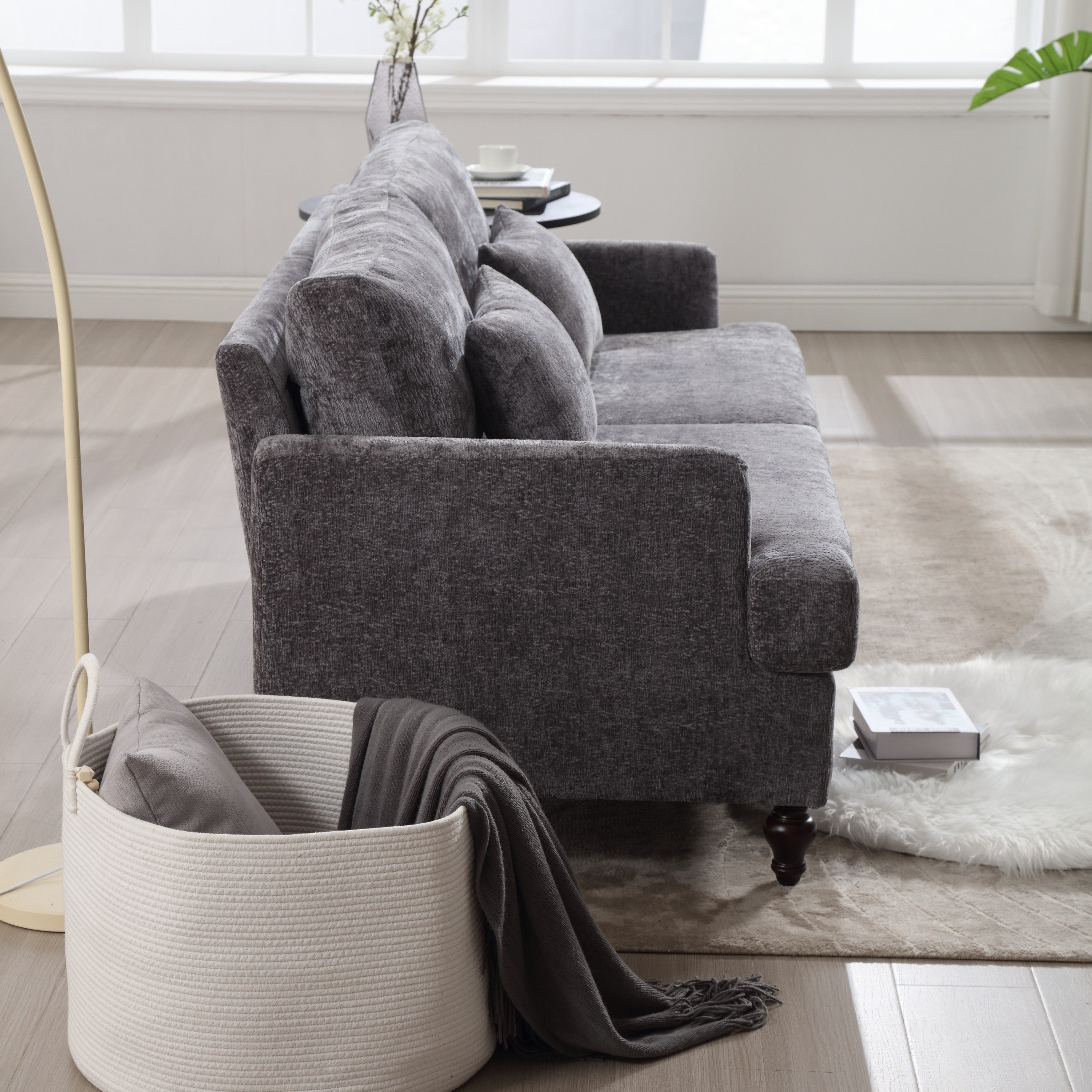 Mid Century Modern Chenille Fabric Loveseat Sofa