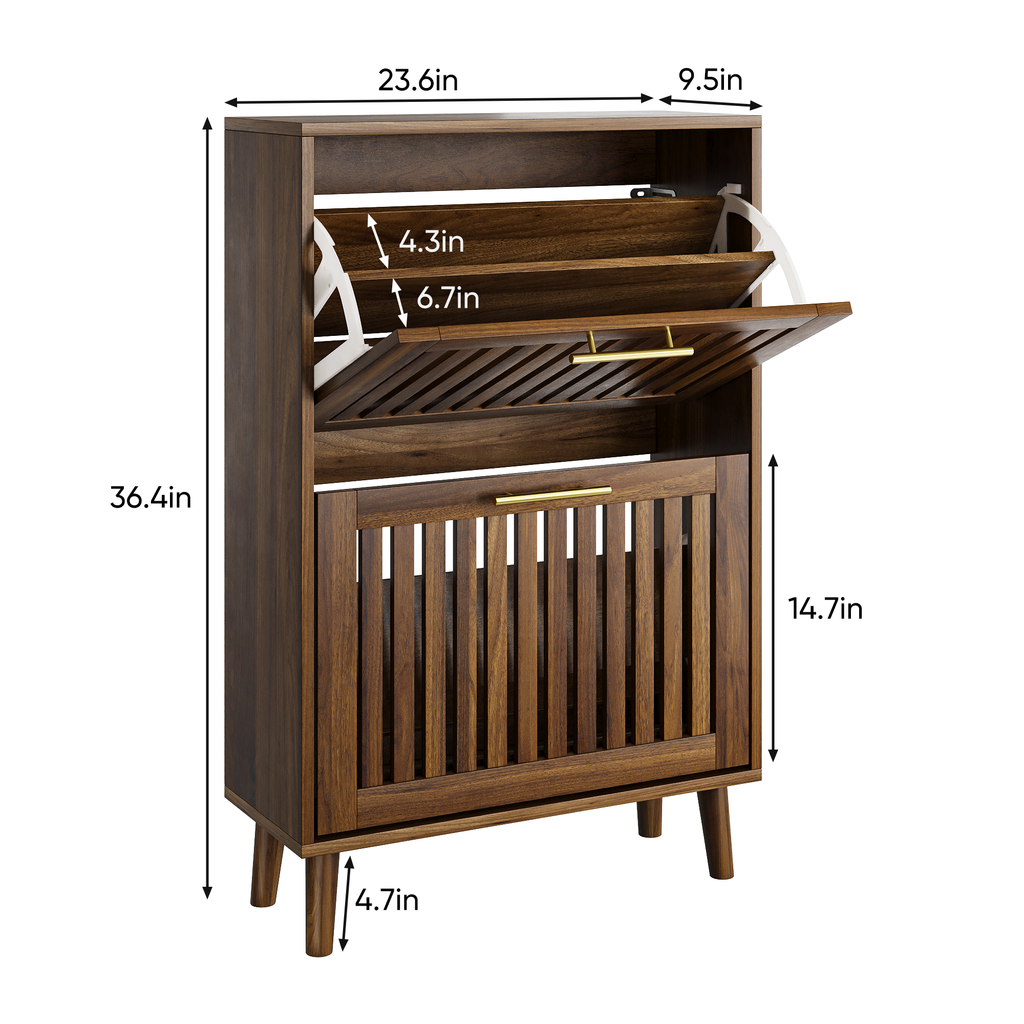 Medieval Modern Walnut Shoe Cabinet with 2 Flip Drawers