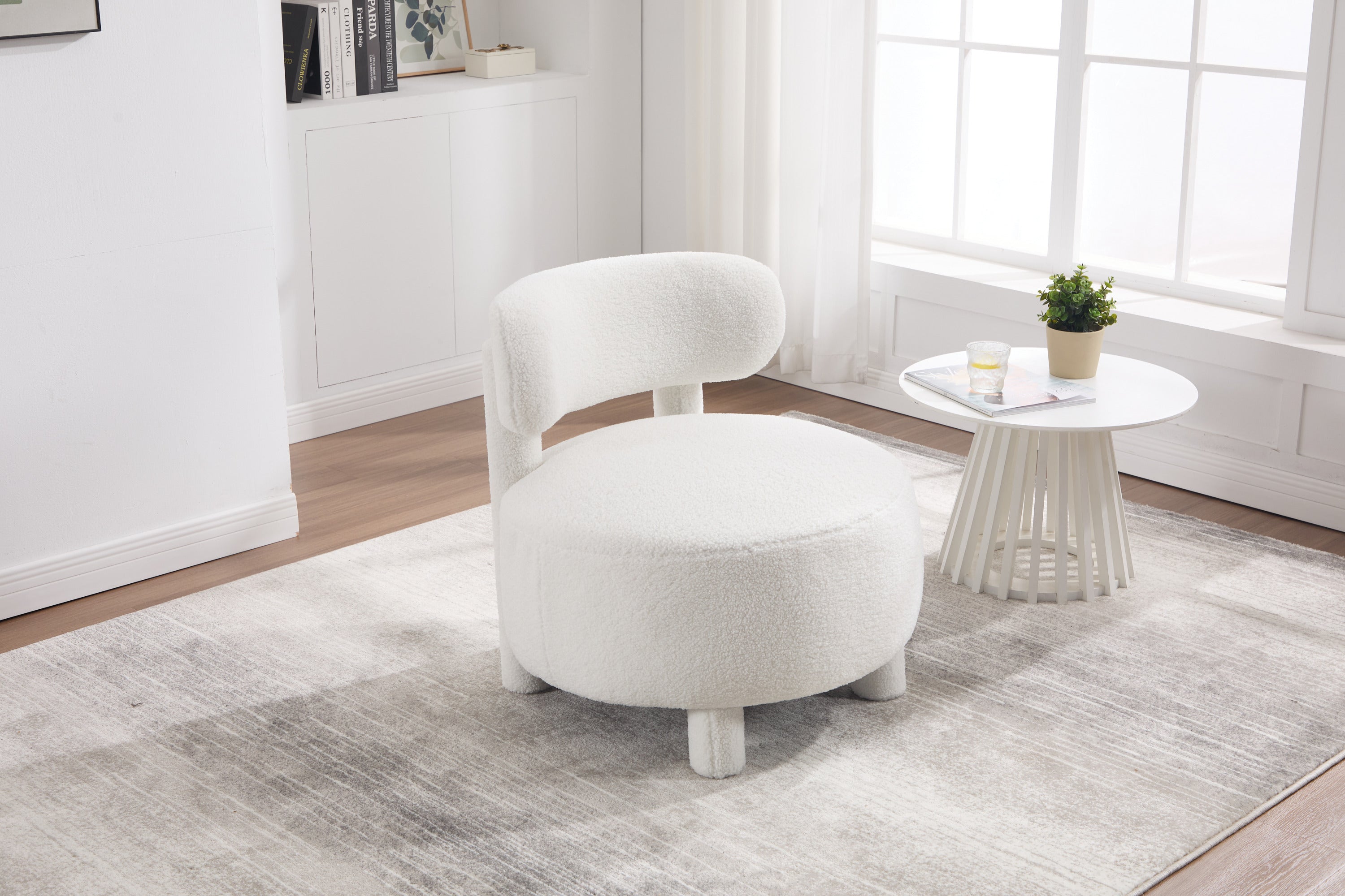 Fur/Teddy Fabric Armless Accent Chair with Curved Backrest