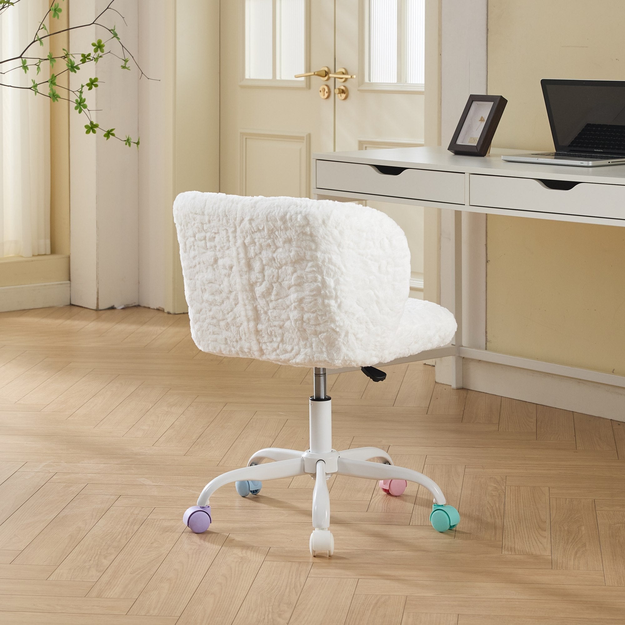 Artificial Rabbit Hair Adjustable Office Chair with Metal Base