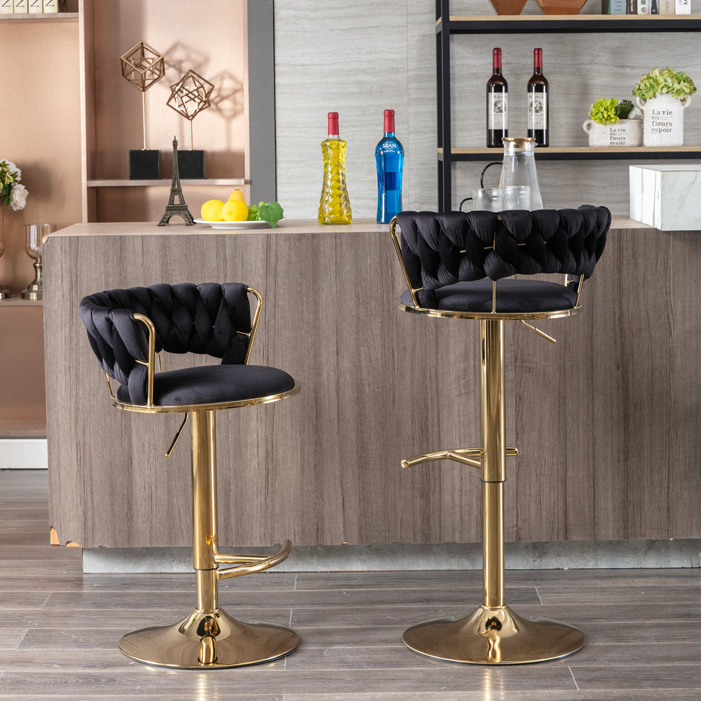 Swivel Height Adjustable Velvet Bar Stools with Golden Leg (Set of 2 )