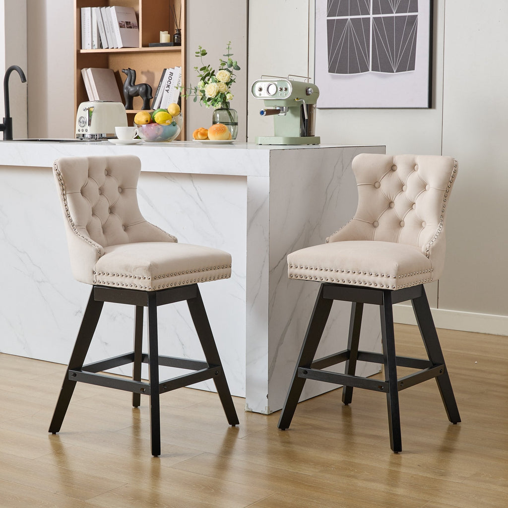 Swivel Velvet Barstools with Button Tufted Decoration (Set of 2)