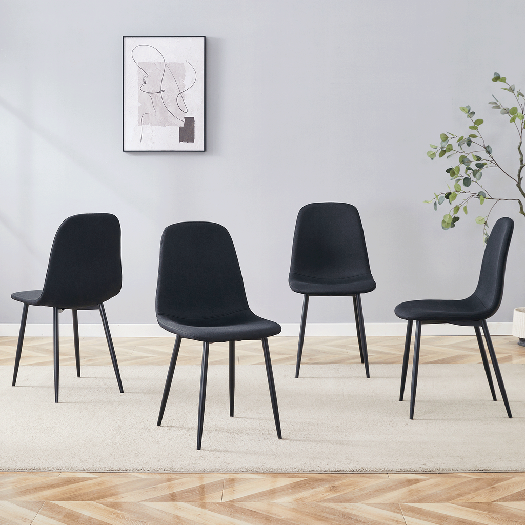 Luxury Simple Chair Black Linen Dining Chair  (Set of 4)