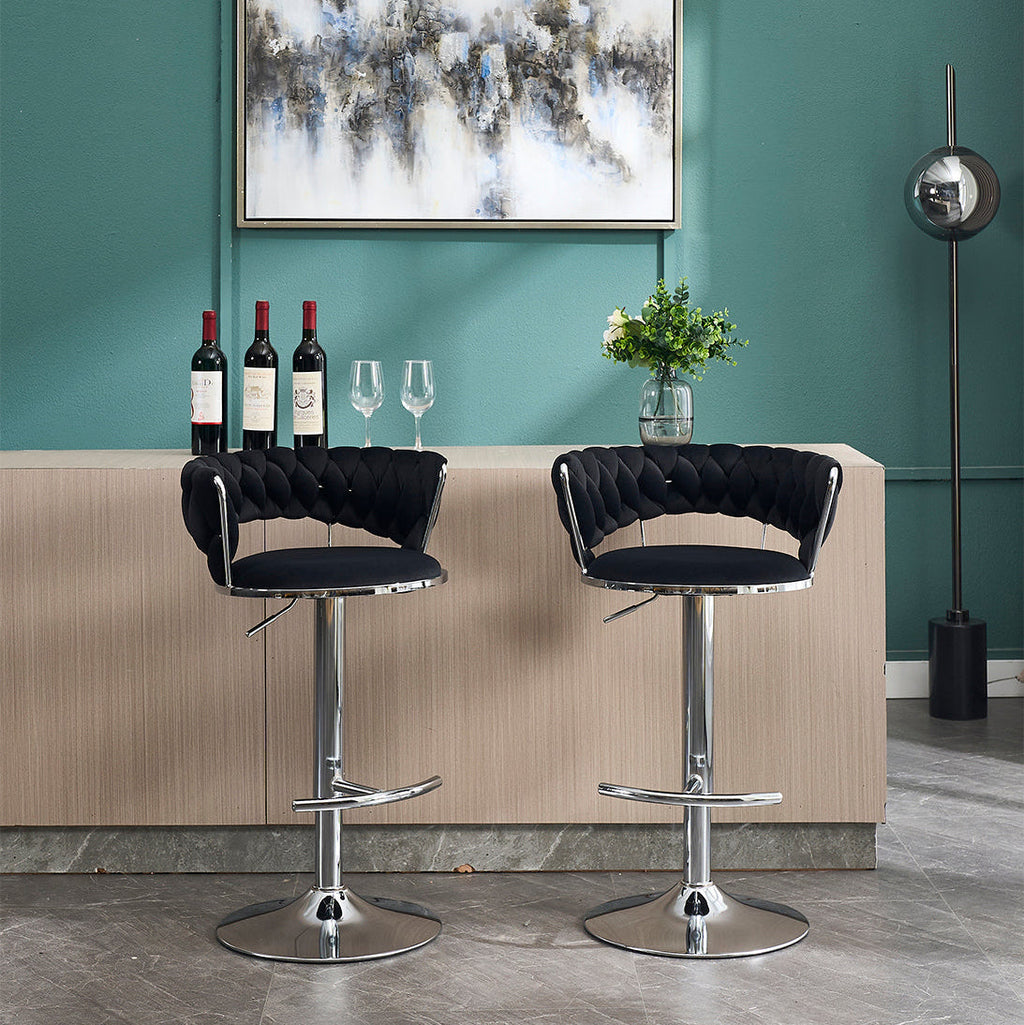 2PCS Metal Bar Stools with Chrome Footrest and Base