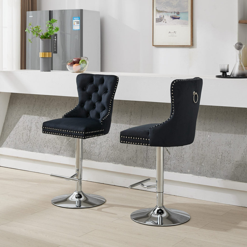 Modern Upholstered Swivel Velvet Barstools (Set of 2)
