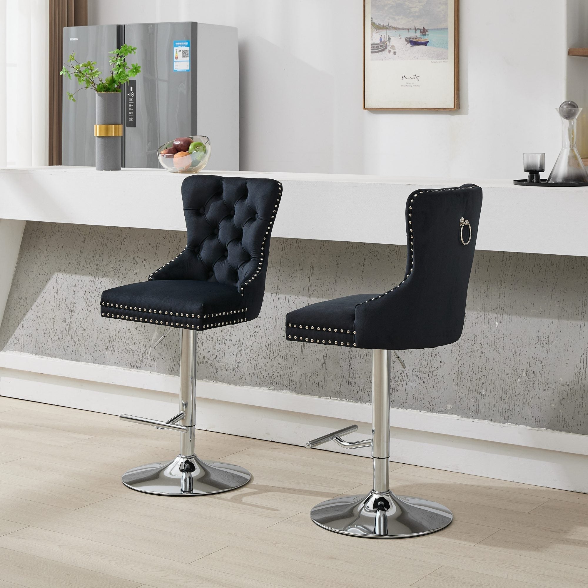 Modern Upholstered Swivel Velvet Barstools (Set of 2)