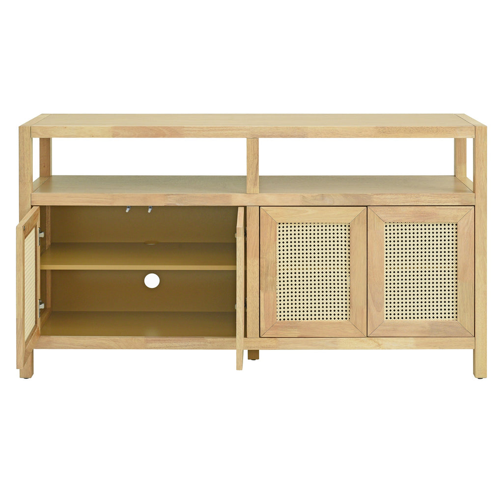 Bohemian Style Rattan Storage Cabinet with 3-position Adjustable Shelves