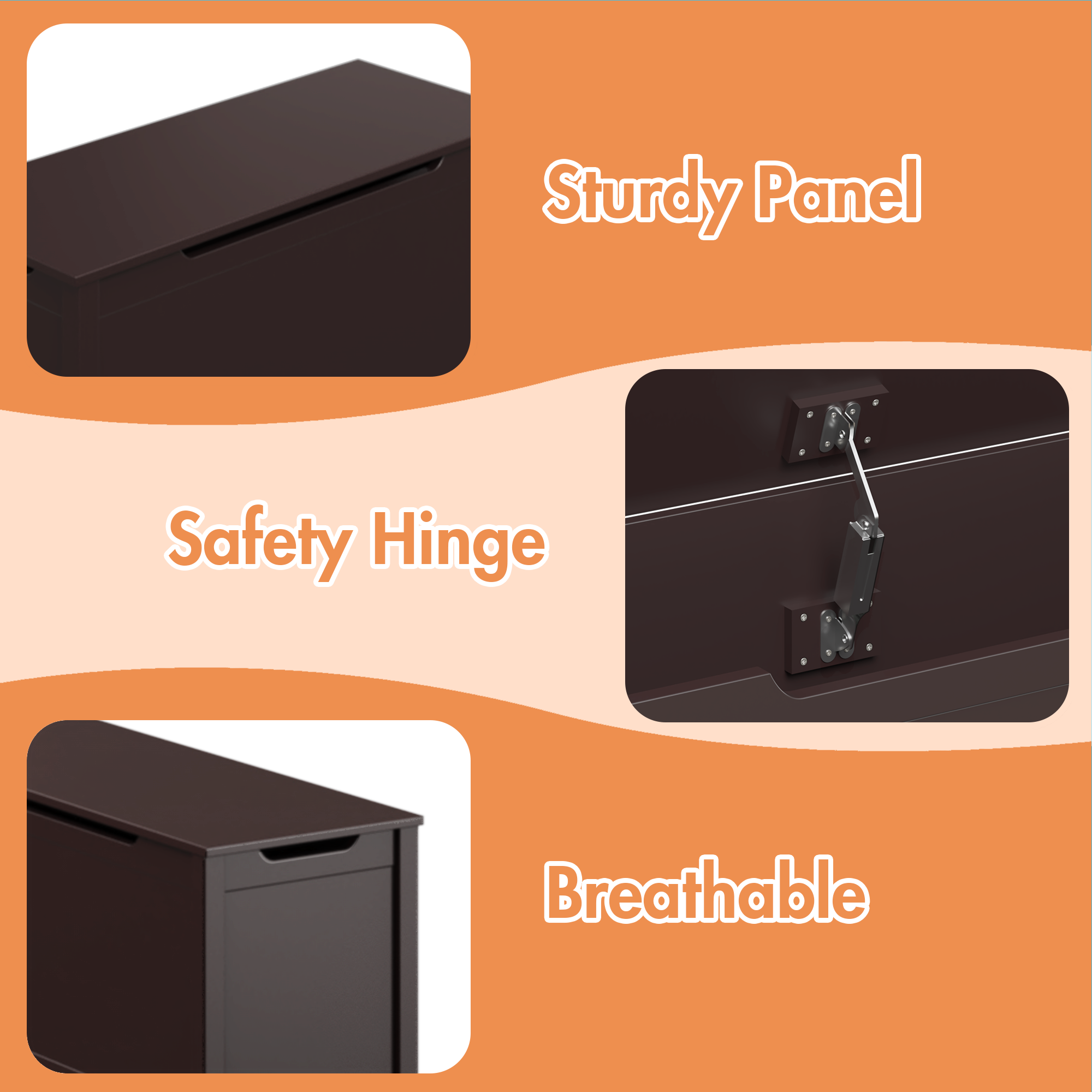 Kids Wooden Toy Box Storage with Safety Hinged Lid for Ages 2+