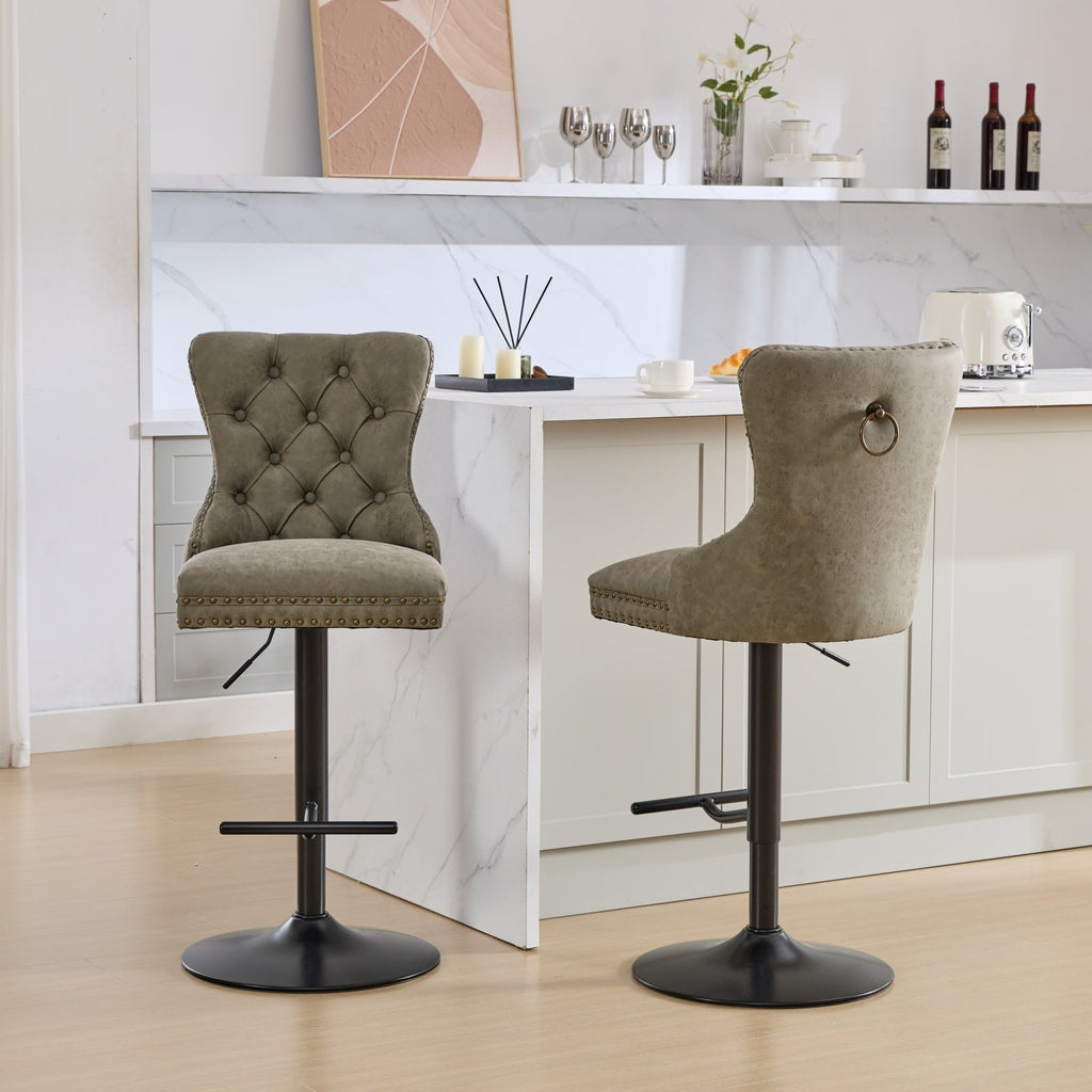 Aged and Retro PU Swivel Barstools Adjusatble Seat Height (Set of 2)