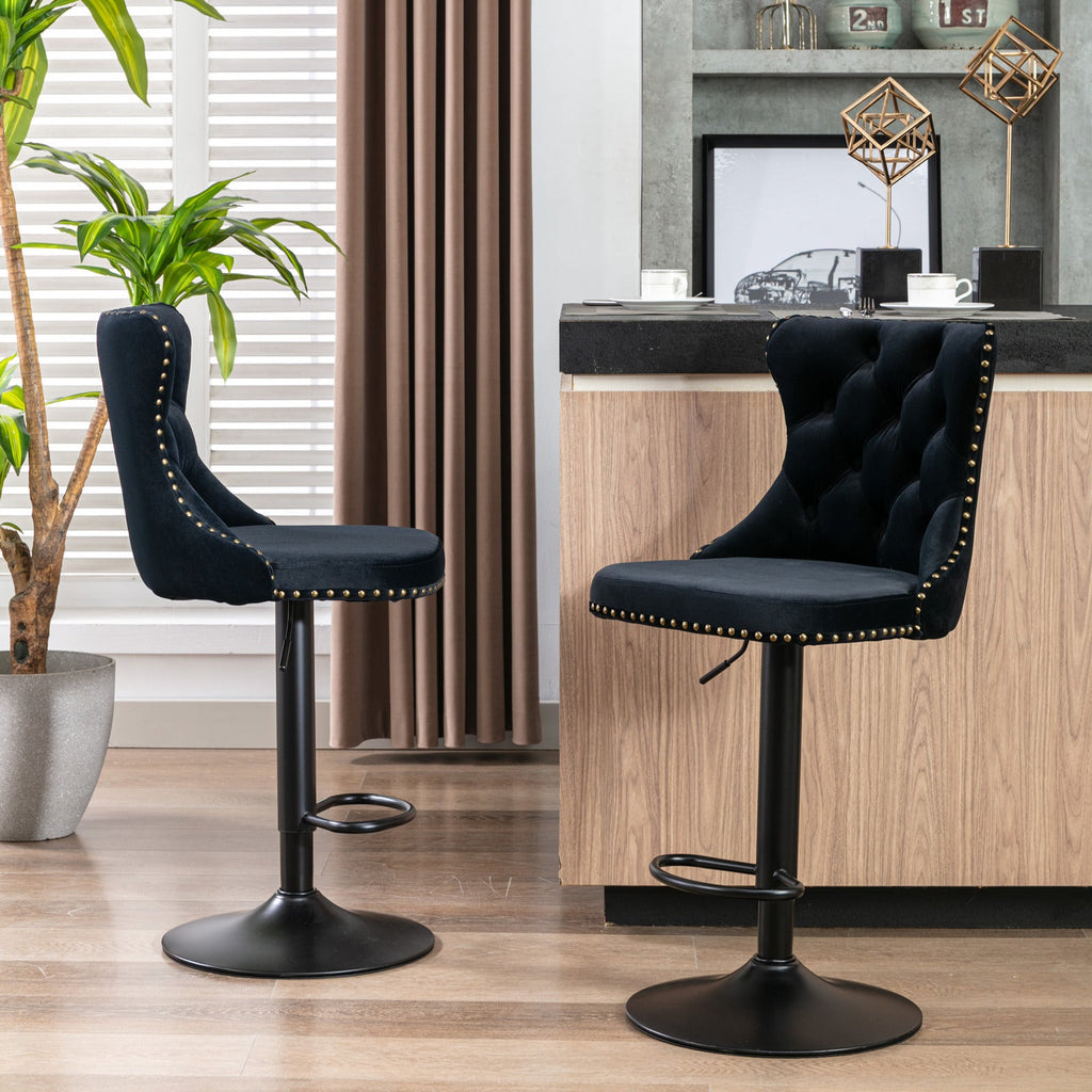 Modern Swivel Velvet Barstools Adjusatble Seat (Set of 2)