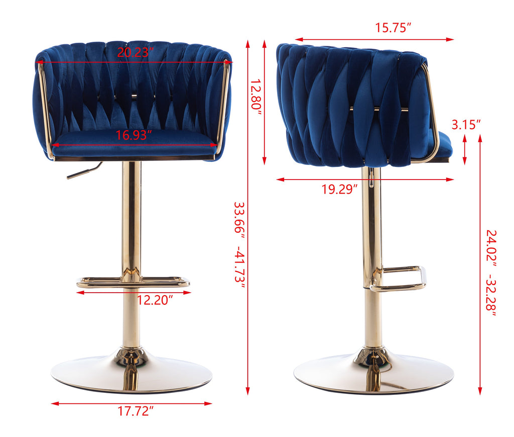 Swivel Height Adjustable Mechanical Lifting Velvet Bar Stools (Set of 2)