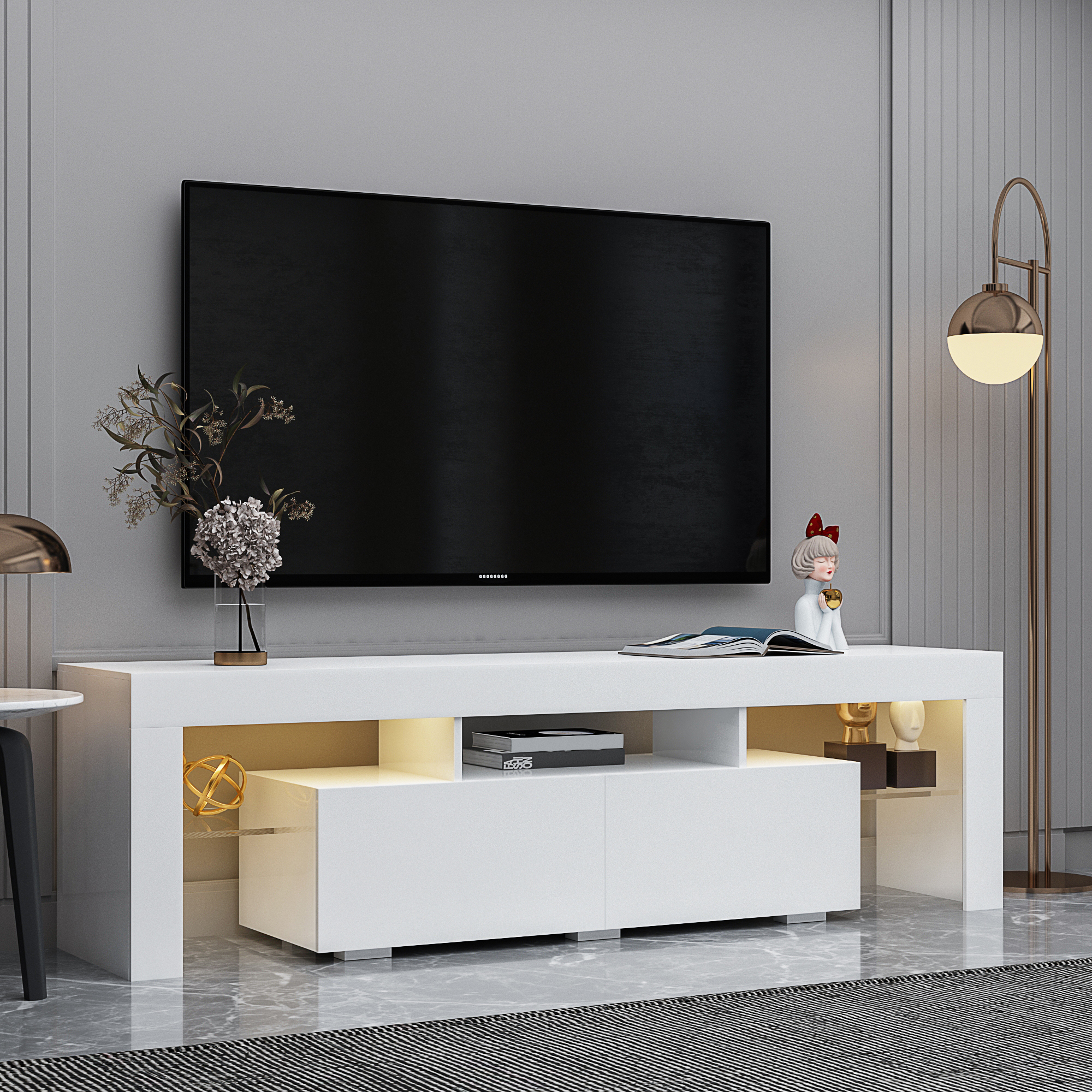 Modern Remote Control 20 Colors LED Lights TV Stand