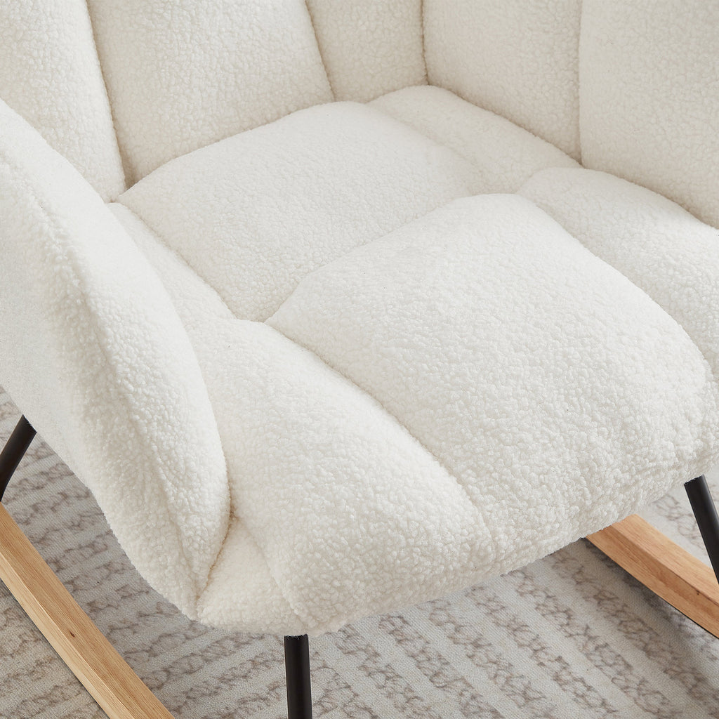Tufted Upholstered Teddy Fabric Glider Rocking Chair